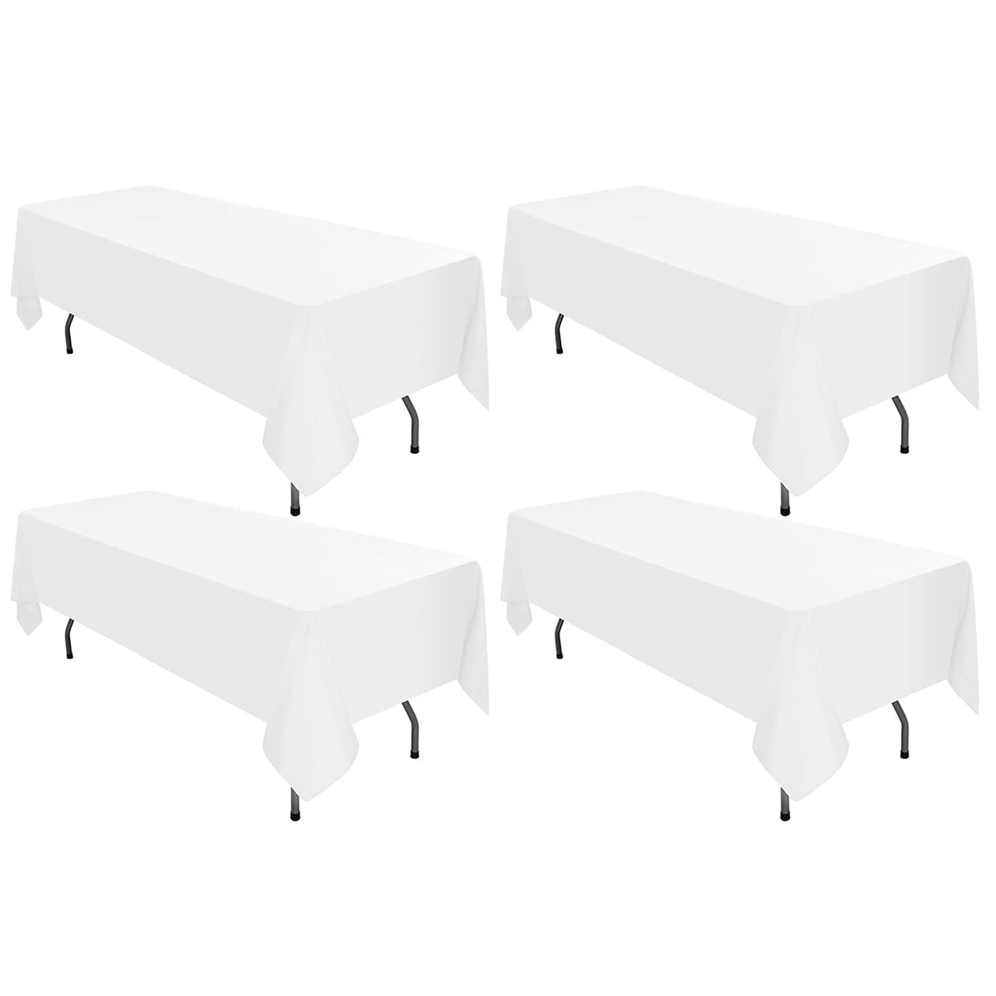 4 Stück Weiße Tischdecke 153 x 320 cm, Polyestergewebe Tischdecke für 8 FT Rechteck Tische schmutzabweisende und Waschbare Tischdecke dekorative Tischdecke für Hochzeiten, Partys, Bankette