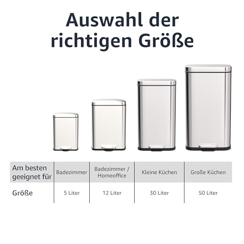 Amazon Basics 30 l Mülleimer für die Küche mit Stahlrohrpedal - 7.9 gallons Sanft Schließend mit Deckel, für Küche, Bad oder Büro, Rechteckig, Schwarz, Trash Can