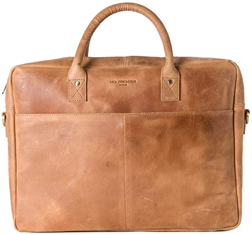 Holzrichter BERLIN Tragetasche No 1-1 (M) camel-braun - Große Briefcase-Aktentasche & Laptoptasche handgefertigt aus Premium-Leder