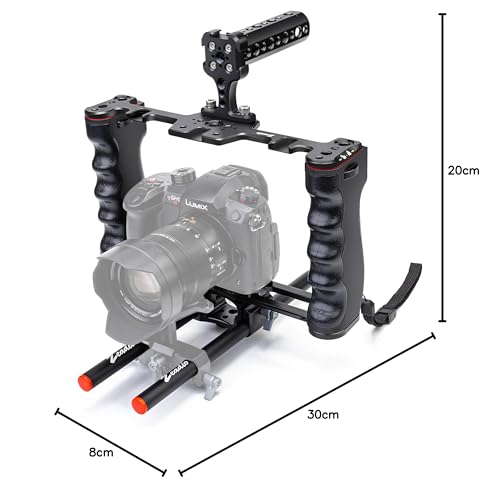 Zeadio Kamera-Video-Rig-Gehäuse, Filmmaking-Movie-Making-Kit mit oberem Griff und Arca-Typ-Basis & Stabführung, kompatibel mit Allen Kamera, Action-Kamera, DSLR etc.