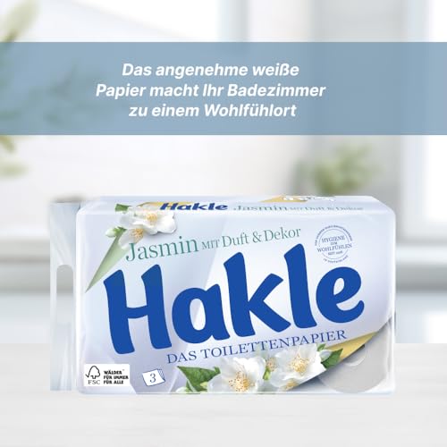 Hakle Toilettenpapier mit Jasminduft & Dekor - 72 Rollen, 3-lagiges Klopapier, 130 Blatt pro Rolle, WC Papier mit 60% recycelte Verpackung, FSC-zertifiziert