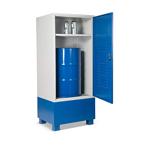 Steinbock Gefahrstoffschrank aus Stahlblech | HxBxT 200 x 85 x 70 cm | integrierte Auffangwanne mit 220 l Volumen | unterfahrbar | vollmontiert | Gefahrstoff-Depot für Innen- und Außenbereich