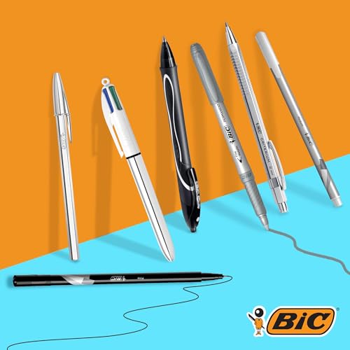 BIC Schreibwaren Set à 8: 2 Kugelschreiber, 1 Notizbuch, 1 Fineliner, 1 Bleistift, 1 Druckbleistift, 1 Marker und 1 Gelroller, Silver Set