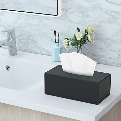 HIIMIEI Kosmetiktücherbox, 25.0×13.0×9.0 cm Acryl Taschentuchbox | Tissue Box mit Magnetabdeckung für Esszimmer Badezimmer Schlafzimmer Auto Büro - Mattschwarz