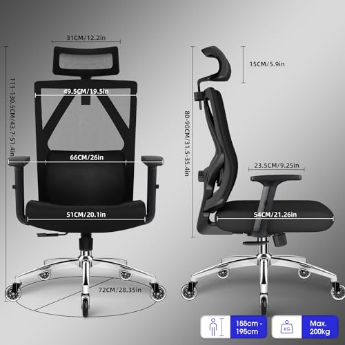 Daccormax Bürostuhl, Ergonomisch, bequem Chefsessel aus Netzstoff, VerstellbarerLordosenstütze,Kopfs