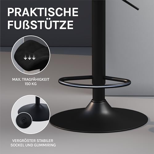 WOLTU® Barhocker BH139sz-2 2er Set Barstuhl Tresenhocker Bistrohocker Designer Hocker mit Rückenlehne, höhenverstellbar, drehbar, Samt Stahl, Schwarz