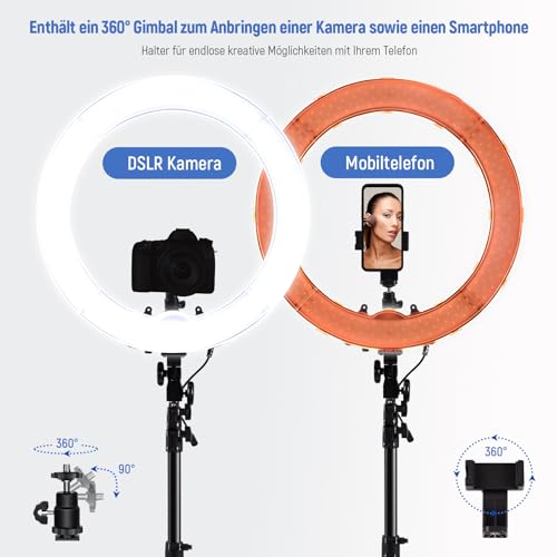 NEEWER Ringlicht mit Stativ Set: 45cm Außen 55W 5600K Dimmbare LED Ringleuchte mit Bluetooth Fernbedienung 75W Ringlicht Soft Cover für Handy/Kamera für YouTube TikTok Self Porträt Foto Make up