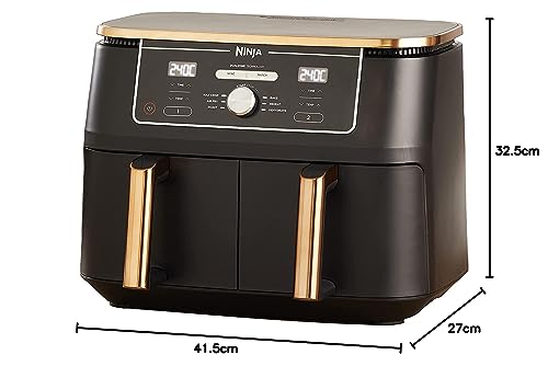 Ninja Foodi MAX Dual Zone Heißluftfritteuse, 9,5L Airfryer, 2 Fächer, mit Zange, Antihaftbeschichtung, spülmaschinenfeste Körbe, 6-in-1, Amazon Exklusiv, Kupfer/Schwarz, AF400EUCP