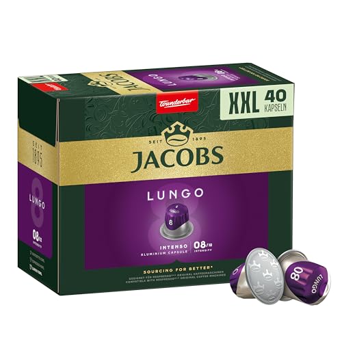 Jacobs Kaffeekapseln Lungo Intenso 8, Nespresso* kompatible Kapseln, Intensität 8/12, Intensive und herzhafte Noten, 200 Stück (5 x 40 Getränke)