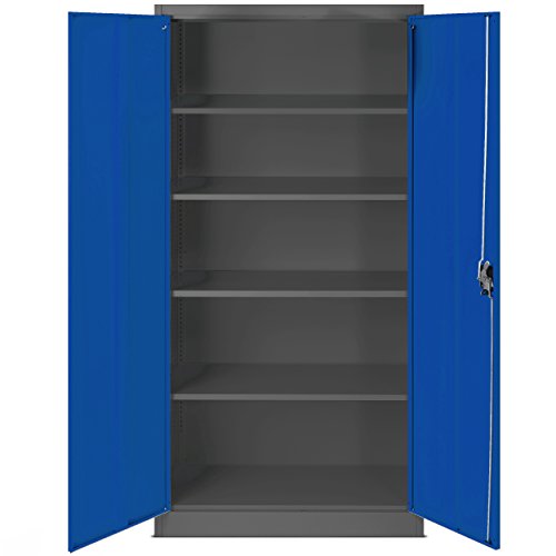 Jan Nowak 3er Set Aktenschrank C001H Büroschrank Metallschrank Stahlschrank Werkzeugschrank Stahlblech Pulverbeschichtet Flügeltürschrank Abschließbar 195 cm x 90 cm x 40 cm (anthrazit/blau)