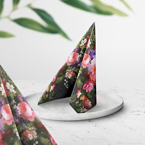 PAW - Servietten 3-lagig (33 x 33 cm) I 20 Stück I Perfekt für Geburtstage, Partys, Hochzeiten, Kommunion und Feiern I Papierservietten Bunt - Elegante Blumen I Farbe: Roses on Velvet