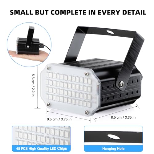 Mini Stroboskop Licht, 48 LED Disco Licht Partylicht Strobe Light mit Fernbedienung, Sound Aktiviert Flash Speed Control RBG Blitzlichter für DJ Bar Weihnachten Halloween Show Club Karaoke Zubehör