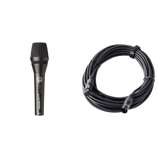 AKG P5s Professionelles dynamisches Live-Gesangsmikrofon mit Schalter & Pronomic XFXM-10 Mikrofonkabel (10m Länge, XLR Female 3-pol -> XLR Male 3-pol, Stecker handgelötet) schwarz