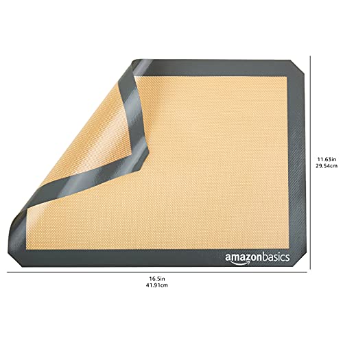 Amazon Basics Rechteckig Backmatte, Silikon, 2 Stück, 29.54 x 41.91 cm, Beige/Grau