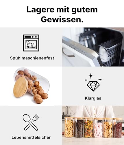 Deco haus® Vorratsgläser mit Deckel 4er Set [+ETIKETTEN] - Für Müsli, Zucker, Mehl - Vorratsdosen Glas, luftdicht - Aufbewahrungsglas - Aufbewahrungsbox Küche Vorratsbehälter