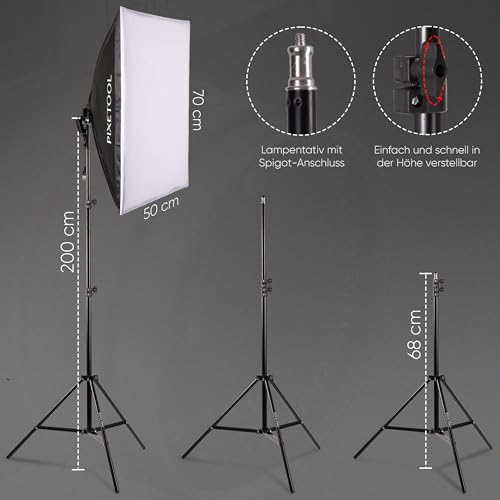 PIXETOOL Fotostudio Set - Greenscreen (1,8 x 2,8 m) mit Ständer (2 x 2 m) - Softbox mit Lampen Set - Green Screen Fotohintergrund - Reflektor - Studiolicht Fotolampe - Streaming Fotografie Hintergrund