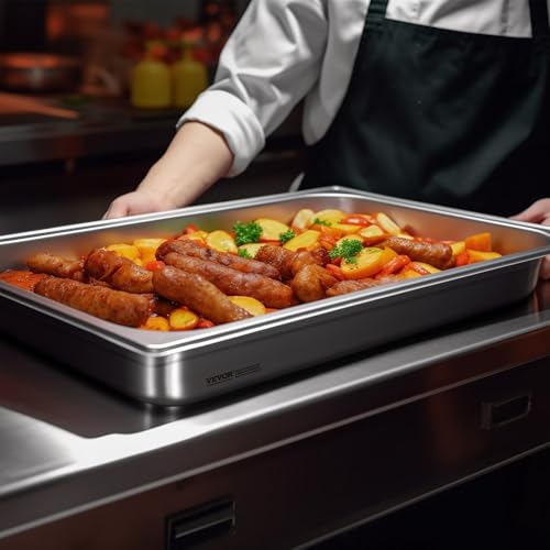 VEVOR Gastronormbehälter, Edelstahl Behälter 6 Stück, 530 x 326 x 107 mm Speisebehälter, kommerzieller Dampfpfanne Warmhaltebehälter 13,9 L Tiefe, Hotelpfanne Tisch Food Pan Buffet Catering