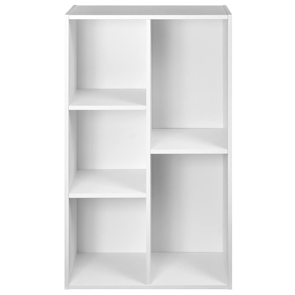 Amazon Basics Bücherregal mit 5 Fächern, Büroregal, Wohnzimmer, Schlafzimmer, Würfel, Weiß, 50 x 24 x 80 cm