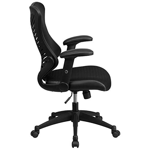 Flash Furniture Bürostuhl, ergonomisch, mit Netz-Rückenunterstützung, hoher Rückenlehne, höhenverstellbarem Sitz und feststellbarem Kipphebel, schwarz, 64 x 65 x 109 cm