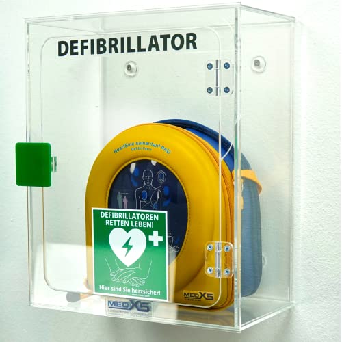 Erste Hilfe Defibrillator (AED) HeartSine SAM 360P, mit automatischer Schockauslösung für Laien und Profis, inkl. Acrylglaswandkasten mit Alarm