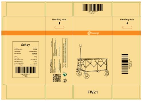Sekey XXL Plus Bollerwagen Faltbar mit Bremsen 200L 200KG Belastbar, Extra Breite Reifen All Terrain Bollerwagen, Patentiert Zusammenfaltbar aus Vier Richtungen, XXL-PlusB 4011, Schwarz