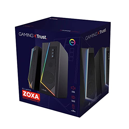 Trust Gaming Lautsprecher für PC GXT 609 Zoxa - Computer Boxen, Lautsprecherset mit 6 Verschiedene RGB Beleuchtungsarten, Stromversorgung über USB, 12W, PC/Laptop, Schwarz