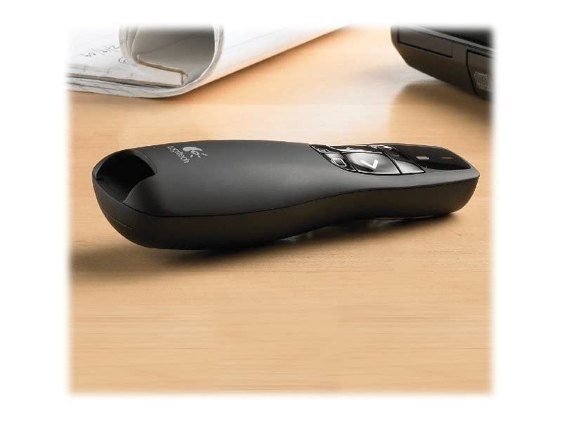 Logitech R400 Presenter, Kabellose 2.4 GHz Verbindung via USB-Empfänger, 15m Reichweite, Roter Laserpointer, Intuitive Bedienelemente, 6 Tasten, Batterieanzeige, PC - Schwarz