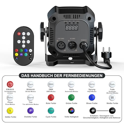 Rtktoup 2PCS RGBW LED Par Scheinwerfer, 40W LED Bühnenlicht DMX 4/8CH mit Fernbedienung Par Strahler, Discolicht Partylicht für DJ Bühne Bar Party Hochzeit Haloween Weihnachten