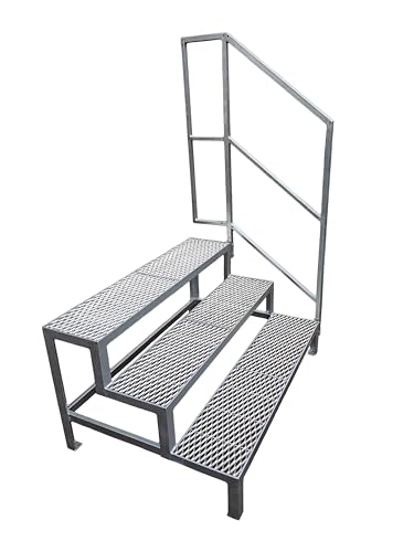 3 Stufen Stahltreppe mit Geländer Freistehend Außentreppe Breite 60 cm Höhe 60 cm verzinkt Premium Qualität