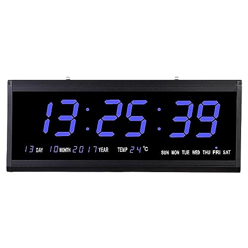 LNINNERY LED Digital Wanduhr 480 x 190 x 30 mm mit Thermometer Digitale Wanduhr für Zimmer Küche Büro (grün)