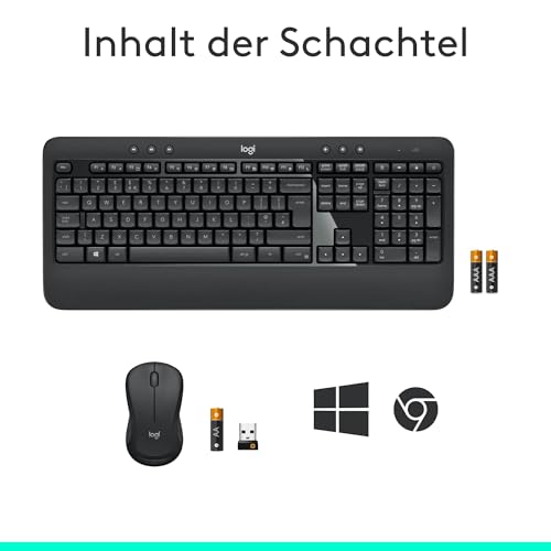 Logitech MK540 Advanced Kabellose Tastatur und Maus Combo für Windows, 2,4 GHz Unifying USB-Empfänger, Sondertasten, 3 Jahre Batterielaufzeit, Für PC, Laptop, QWERTZ-Layout - Schwarz