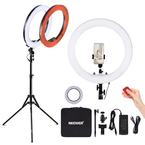 NEEWER Ringlicht mit Stativ Set: 45cm Außen 55W 5600K Dimmbare LED Ringleuchte mit Bluetooth Fernbedienung 75W Ringlicht Soft Cover für Handy/Kamera für YouTube TikTok Self Porträt Foto Make up
