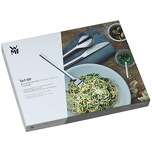 WMF Palermo Besteck Set 12 Personen, Essbesteck 60 teilig, Monobloc-Messer, Cromargan Edelstahl poliert, glänzend, spülmaschinenfest