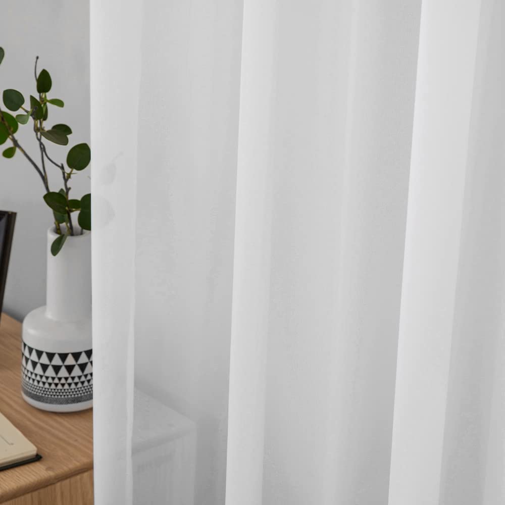 MIULEE Voile Vorhang Transparente Gardine aus Voile Einfarbig Stangendurchzug Transparent Wohnzimmer Luftig Dekoschal für Schlafzimmer 2er Set 260 x 140cm (H x B), Rod Pocket Weiß