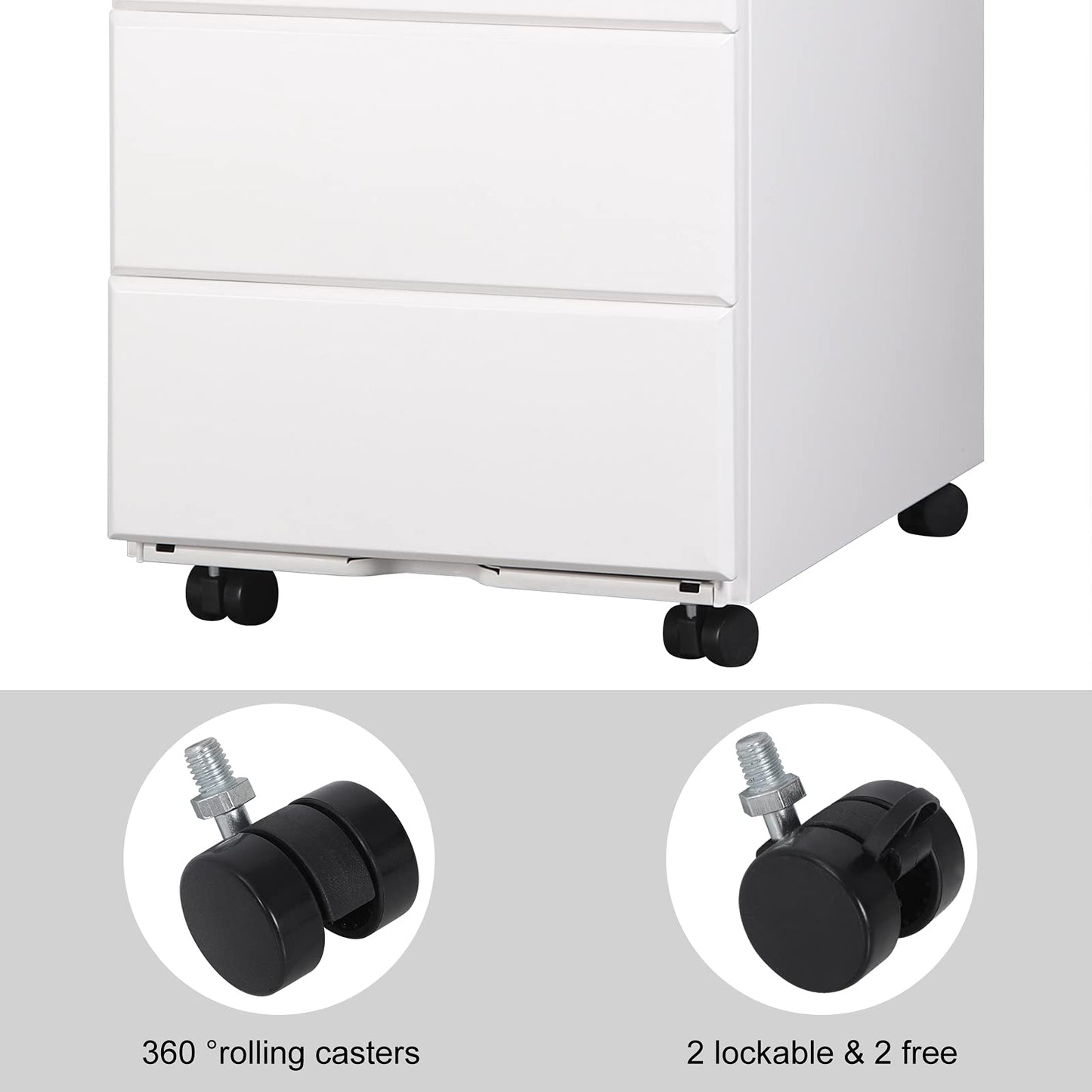 WOLTU Rollcontainer Metall, Mobiler Aktenschrank Büroschrank mit 3 Schubladen Bürocontainer, abschließbares und verstellbares Hängeregister, vormontiert, Büro, Home Office Weiß SK024ws