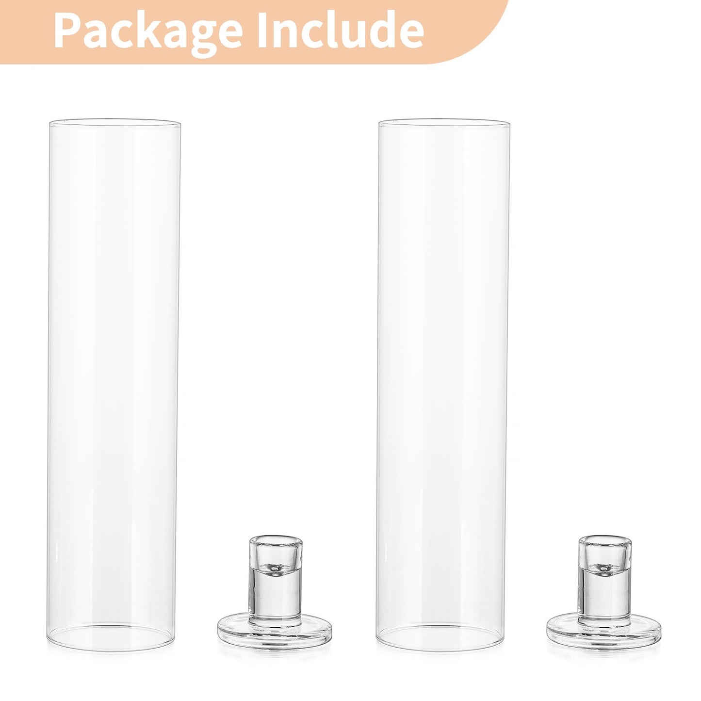 NUPTIO Glaszylinder für Kerzen Kerzenhalter Klarglas - Satz von 2 Kerzenständer Stabkerzen Stabkerzenhalter Groß Bodenlosen Zylinder Schatten Hochzeit Party Tisch Tafelaufsatz Dekor