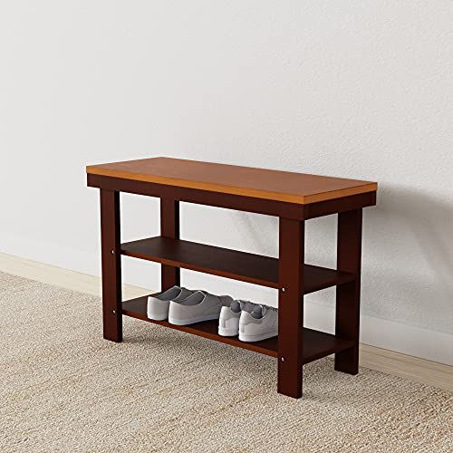 Amazon Basics Schuhablagebank aus massivem Kiefernholz - Braun, 70 x 26 x 45 cm