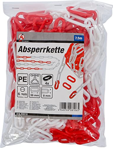 BGS Diy 80816 | Absperrkette | rot/weiß | 4 Karabiner | Kunststoff | 7,5 m