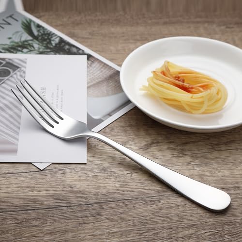 Amazon Basics Tafelgabeln, Abgerundete Kanten, Edelstahl, 12er-Pack, Silber, 5.3“