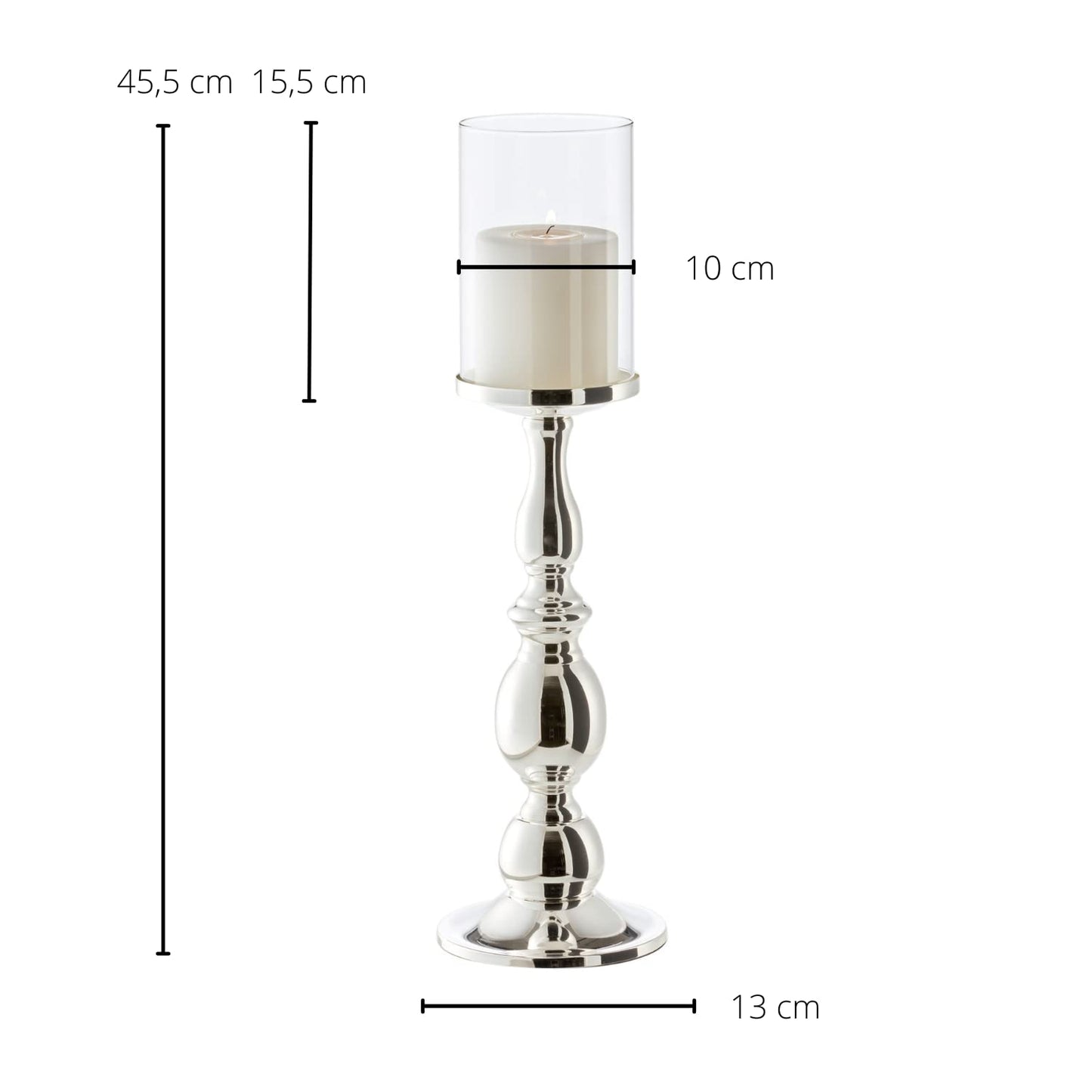 EDZARD Kerzenleuchter Windlicht Mascha, Höhe 45 cm, edel versilbert, anlaufgeschützt, für Stumpenkerzen bis ø 8 cm, inklusive Glasaufsatz, perfekt für Cornelius Kerzen