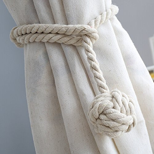 CHBOP 2 Stück Vorhang Zugband Gardine Gardinenhalter Vorhanghalter Raffhalter Holdback Gebinde Tie Band Tiebacks Handstricken Schnalle Baumwoll Seil mit Ball
