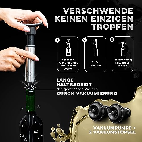 One Decision deluxe Weinkühlstab 6in1 Set | inkl 2 Längen Edelstahl | Weinkühler Stab+Vakuumpumpe+Ausgießer | Geschenkideen Frauen, Geschenke Männer