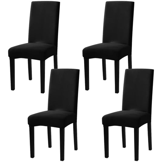 mafudoxi Stuhlhussen 4er Set, Stretch Abnehmbare Waschbar Stuhlbezug, Stretch Stuhlhusse mit Gummiband, für Hotel, Bankett, Restaurant, Haus, Party, Hochzeit(Black, 4Stück)