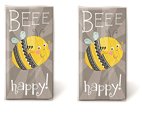 20 Taschentücher bedruckt (2 Packungen mit 10 Taschentücher) Packung mit Taschentuch Biene bedruckt Beee happy für Kinder und Erwachsene Papiertaschentücher Einweg wiederverschliessbar