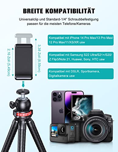 CIRYCASE Flexibler Handy Stativ, Mini Selfie Stick Stativ für Smartphone mit Kabelloser Fernbedienung, 360° Drehbar Tragbarer Kamera Stativ Handy-Foto & Videokits Kompatibel mit iPhone, Galaxy, Kamera