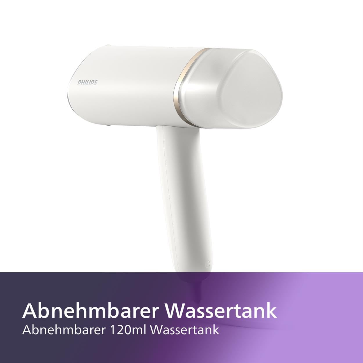 Philips 3000-Serie Tragbarer Dampfglätter - 1000 W, Kompakt und Faltbar, 120ml Wassertank konstante Dampfleistung 20 g/min, Kein Bügelbrett erforderlich, Weiß (STH3020/10)