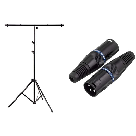 Showlite LS250 Lichtstativ mit Quertraverse (für Bühnen & Konzerbeleuchtung, für bis zu 4 Scheinwerfer, 1,10m-2,50m, max. Traglast: 30 kg) & Adam Hall K3DMXT3 Terminator 3 pol 120 Ohm, 2 Stück