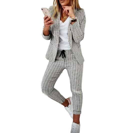 Godoboo Damen Business Anzug Set Hosenanzug Blazer Hose Zweiteiler Slimfit Streetwear Damen Anzug Damenanzug Mode 2 Stück Set