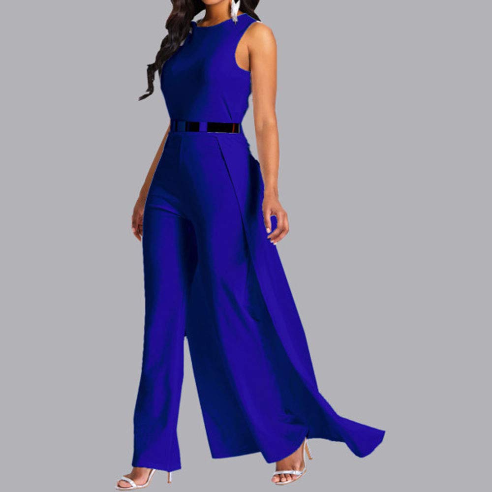 VERWIN Damen-Overall, Patchwork-Overlay, verziert, einfarbig, hohe Taille, ärmellos, Blau, XX-Large