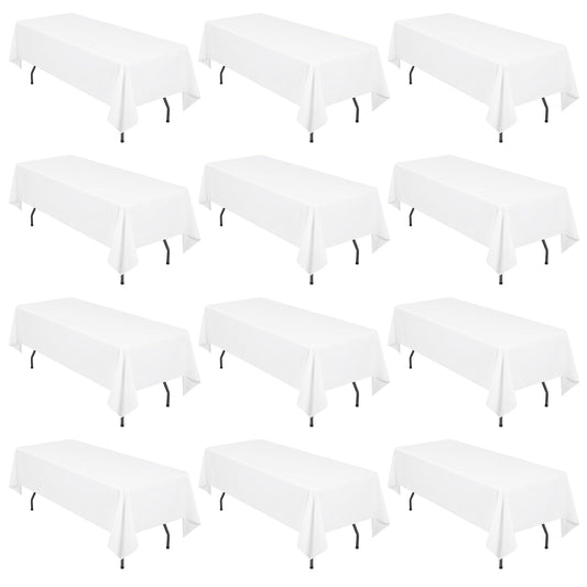 12-Pack Rechteck Tischdecke,153x260cm Weiße Tischdecke Polyester Tischdecke für 1,8m Rechteck Tische,Fleck und Falten beständige waschbare Stoff Tischdecke für Hochzeit,Restaurant